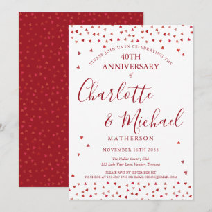 40. Hochzeitstag Ruby Hearts Schrift Einladung