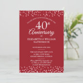 40. Hochzeitstag Ruby-Herzen Einladung (Stehend Vorderseite)