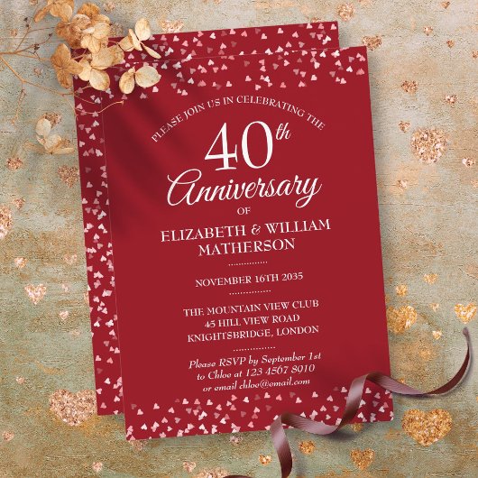 40. Hochzeitstag Ruby-Herzen Einladung