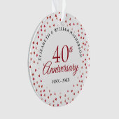 40. Hochzeitstag Ruby-Herzen Ornament (Vorderseite)