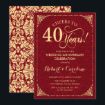 40. Hochzeitstag - Ruby Red Gold Damask Einladung<br><div class="desc">Ruby Red 40th Wedding Anniversary Einladung. Elegantes Vintages Rot- und Imitat-Gold-Design mit Damast-Muster. Enthält Skript-Schriftart. Bis 40 Jahre! Kann in jedem Heiratsjahr personalisiert werden! Nachricht,  wenn Sie weitere Anpassungen benötigen.</div>