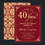 40. Hochzeitstag - Ruby Red Gold Damask Einladung<br><div class="desc">Ruby Red 40th Wedding Anniversary Einladung. Elegantes Vintages Rot- und Imitat-Gold-Design mit Damast-Muster. Enthält Skript-Schriftart. Bis 40 Jahre! Kann in jedem Heiratsjahr personalisiert werden! Nachricht,  wenn Sie weitere Anpassungen benötigen.</div>