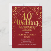 40. Hochzeitstag - Ruby Red & Gold Einladung (Vorderseite)