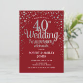 40. Hochzeitstag - Ruby Red & Silver Einladung (Stehend Vorderseite)