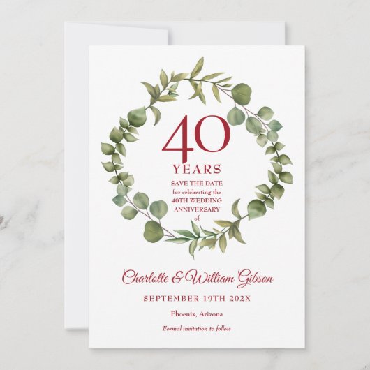 40. Hochzeitstag Ruby Waldgrün Save The Date (Vorderseite)