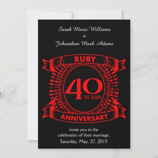 40. Hochzeitstag ruby Wappen Einladung (Vorderseite)