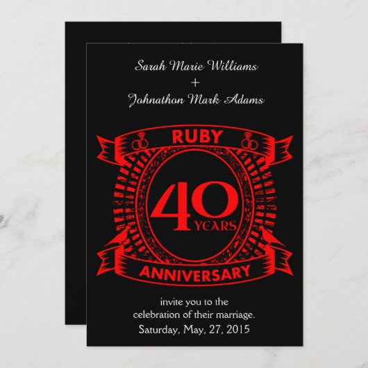 40. Hochzeitstag ruby Wappen Einladung (Vorne/Hinten)