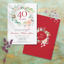 40. Hochzeitstag Ruby Watercolor, Blumenkollege Einladung