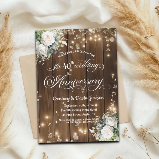 40. Hochzeitstag Rustikale Streichlichter Einladung