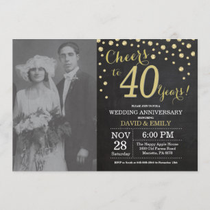 40. Hochzeitstag-Schiefertafel Schwarz und Gold Einladung