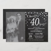 40. Hochzeitstag Schwarzes Silber Chalkboard Einladung (Vorne/Hinten)
