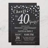 40. Hochzeitstag Schwarzes Silber Chalkboard Einladung (Vorne/Hinten)