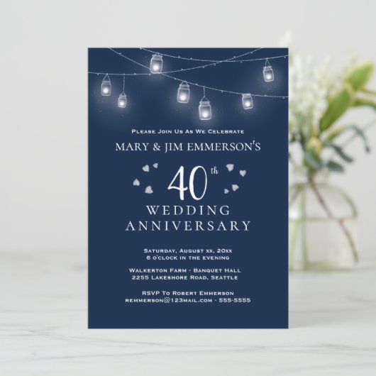 40. Hochzeitstag - String Lights Einladung (Stehend Vorderseite)