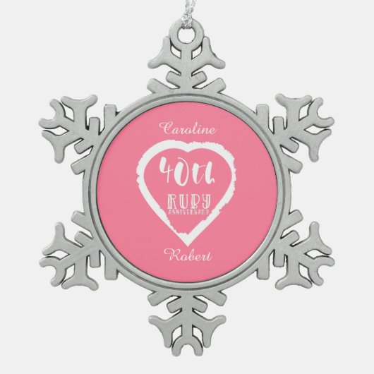 40. Hochzeitstag traditionelles Ruby Schneeflocken Zinn-Ornament (Vorderseite)