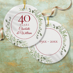 40. Hochzeitstag Wasserfarbe Greenery Keramik Ornament