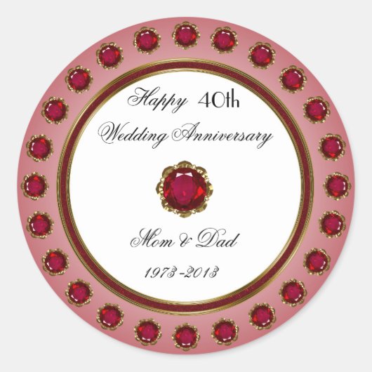 40. Hochzeitsticker Runder Aufkleber (Vorderseite)
