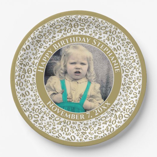 40 Ihr Foto Random Number Pattern Gold/Weiß Pappteller (Vorderseite)