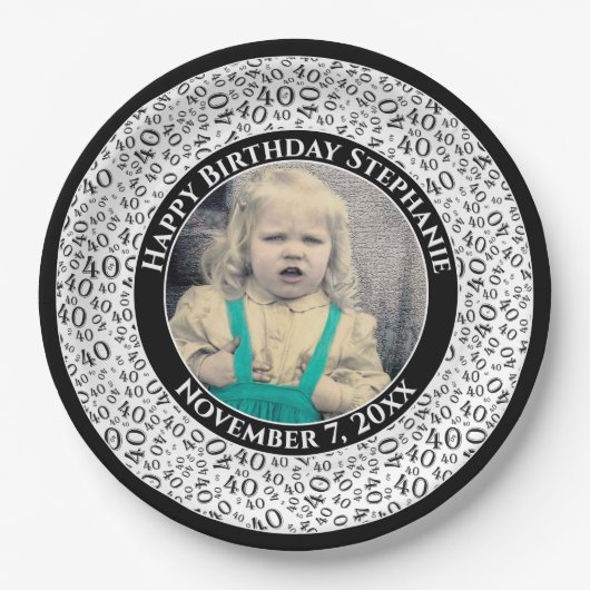 40 Ihr Foto Random Number Pattern Schwarz/Weiß Pappteller (Vorderseite)