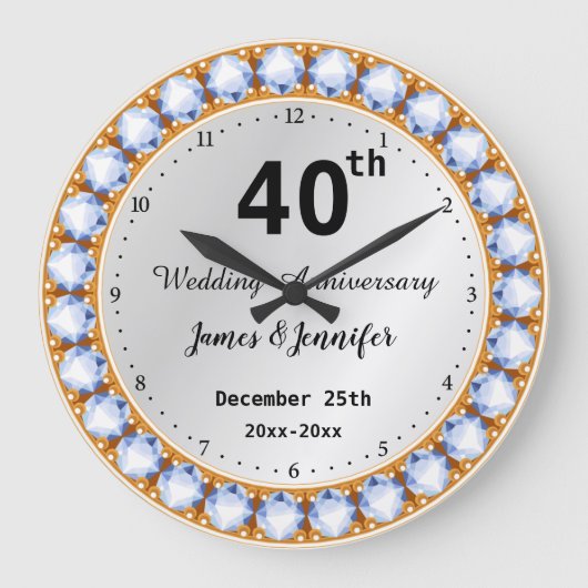 40. Individuelle Name zum Hochzeitstag Große Wanduhr (Vorderseite)