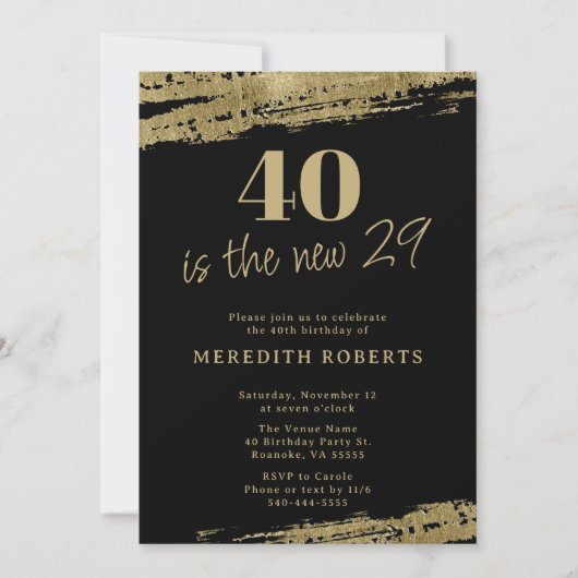 40 ist das neue 29 Gold Black 40 th Birthday Party Einladung (Vorderseite)