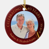 40 Jahre, 2-seitig, 2-Foto, Ruby & Gold Keramikornament (Vorne)