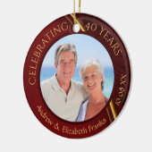 40 Jahre, 2-seitig, 2-Foto, Ruby & Gold Keramikornament (Links)
