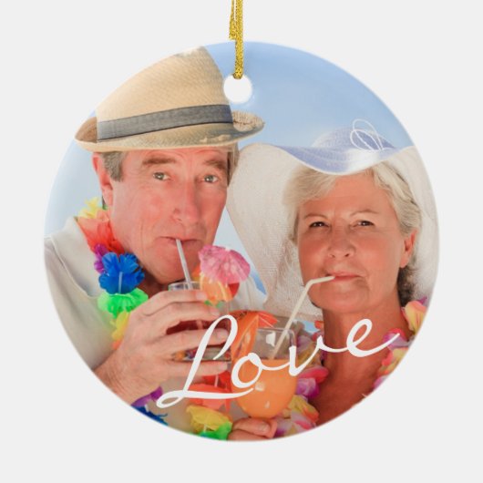 40 Jahre, 2-seitig, 2-Foto, Ruby & Gold Keramikornament (Hinten)