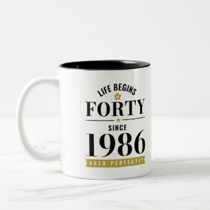 40 Jahre alt Leben Beginnt Mit Vierzig 1986 40. Ge Zweifarbige Tasse