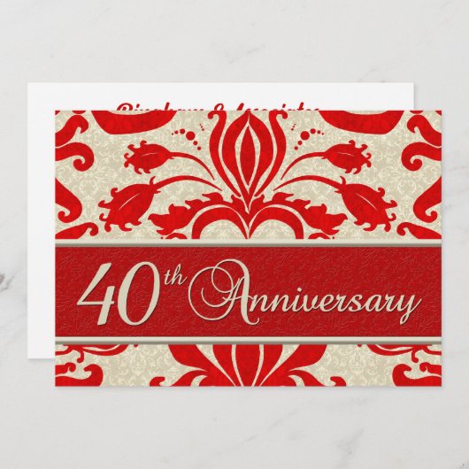 40 Jahre Business Red Damask Einladung (Vorne/Hinten)