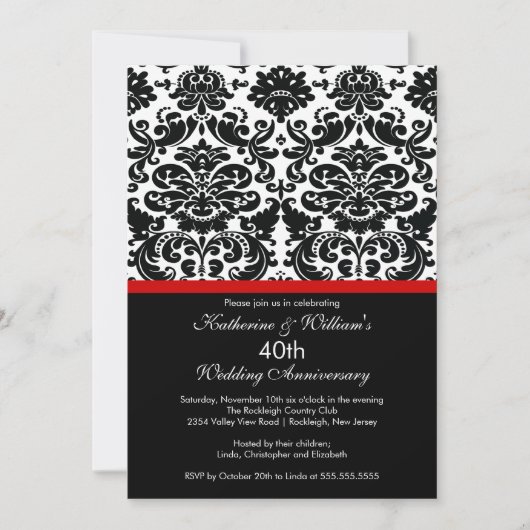 40 Jahre Damask Einladung Rot (Vorderseite)