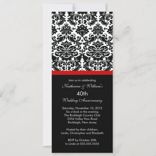 40 Jahre Damask Einladung Rot (Vorderseite)