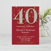 40 Jahre Einladung Red Gold Diamonds (Stehend Vorderseite)