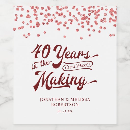 40 JAHRE IM MAKING Confetti Weinetikett (Einzelnes Label)