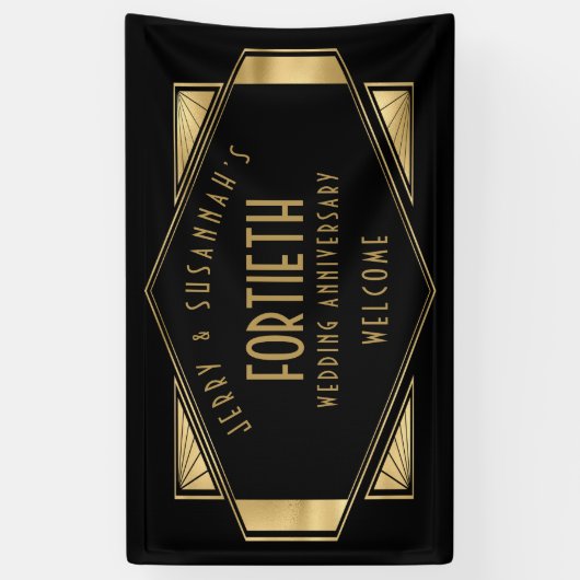 40 Jahre Jubiläum: Art Deco Gold Schwarz Banner (Vertikal)