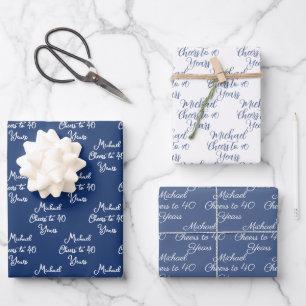 40 Jahre Navy Blue 40. Geburtstag Geschenkpapier Set