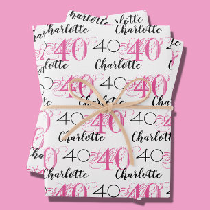 40 Jahre rosa 40. Geburtstag Name Geschenkpapier Set
