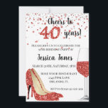 40 Jahre Roter Glitzer Heelse Einladung<br><div class="desc">This design was created though digital art. It may be personalized in the area provide or customizing by choosing the click to customize further option and changing the name, initials or words. You may also change the text color and style or delete the text for an image only design. Kontakt...</div>