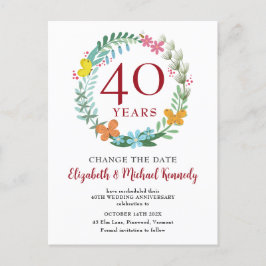 40 Jahre Ruby Floral Wreath Change Date Postkarte