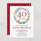40 Jahre Ruby Floral Wreath Change Date Postkarte (Vorne/Hinten)
