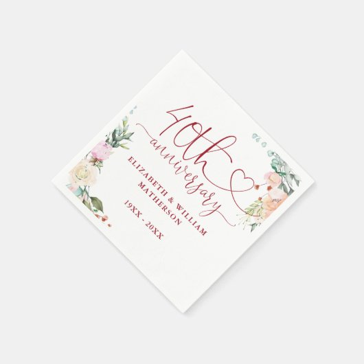 40 Jahre Ruby Heart Rose Blumenkohl Serviette (Ecke)