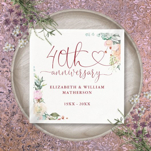 40 Jahre Ruby Heart Rose Blumenkohl Serviette