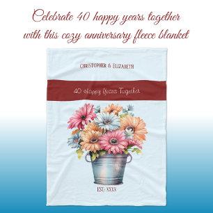 40 Jahre ruby Jubiläum Blume blau Fleecedecke