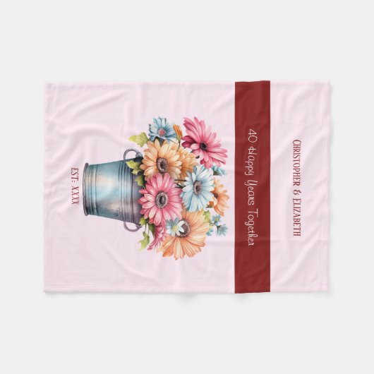 40 Jahre ruby Jubiläum Blume pink Fleecedecke (Vorderseite (Horizontal))