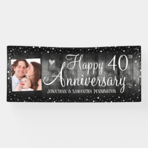 40 Jahre Rustikales Holz Foto Silver Confetti Banner
