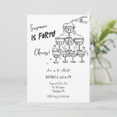 40 JahreFs Geburtstag Champagner-Turm funky Einladung (Stehend Vorderseite)