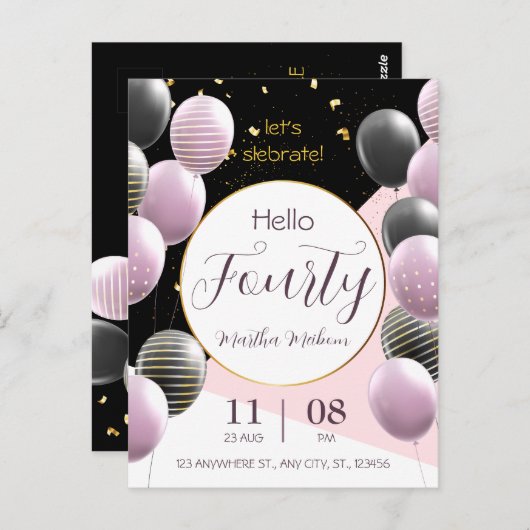 40. Jahrestag. Eleganter Geburtstag Postkarte (Vorne/Hinten)