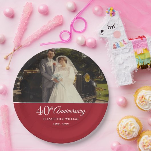 40. Jahrestag Hochzeit Foto Ruby Pappteller (Party)