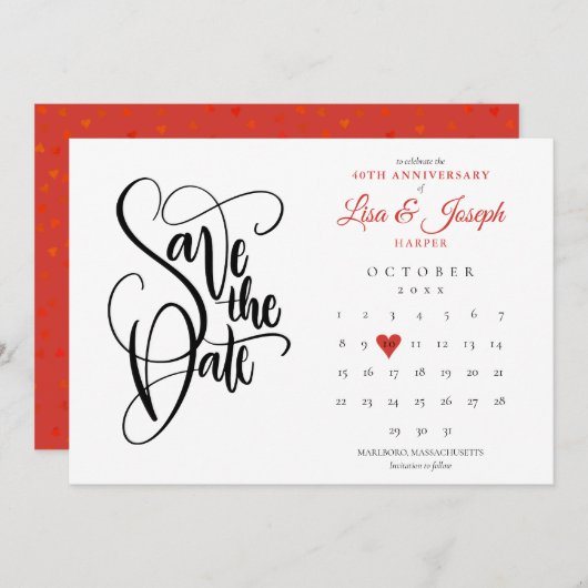 40. Jahrestag Kalender Ruby Herz Einladung (Vorne/Hinten)