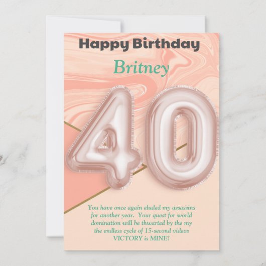 40-jährige Mädchen Happy Birthday Card (Rückseite)