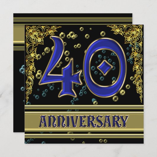 40-jähriges Black and Gold Party Einladung (Vorne/Hinten)